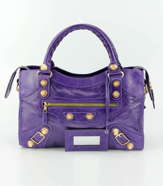 Balenciaga Motorcycle City bag in cuoio viola Olio (Oro Nails